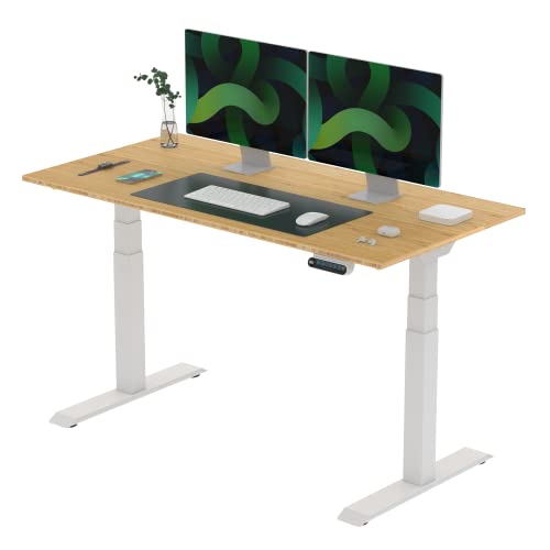 FLEXISPOT E6 Elektrisch höhenverstellbarer Schreibtisch 140x70cm | Ergonomischer Steh-Sitz Tisch mit Memory Funktion | Beugt Rückenschmerzen vor & Macht produktiver (Bambus, Gestell Weiß) von FLEXISPOT