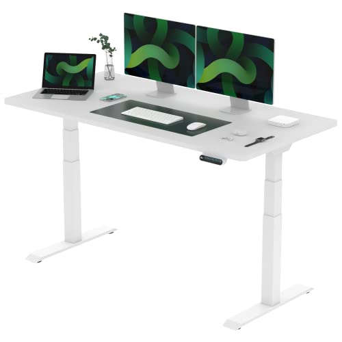 FLEXISPOT E6 Elektrisch höhenverstellbarer Schreibtisch 160x80 cm | Ergonomischer Steh-Sitz Tisch mit Memory Funktion | Beugt Rückenschmerzen vor & Macht produktiver (Weiß, Gestell Weiß) von FLEXISPOT