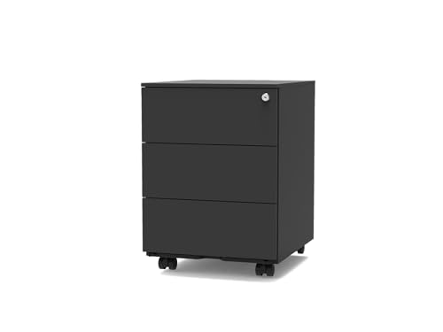 FLEXISPOT Rollcontainer，Büroschrank, kommode, rollcontainer schreibtisch mit 3 Schublade für Büro, Wohnzimmer & Schlafzimmer,mit Schlüsselschloss，schwarz von FLEXISPOT
