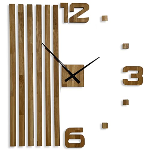 3D Wanduhren DIY Holz Eiche Lamellen große 100 cm Modern Design EKO Wandtattoo Dekoration Uhren für Büro Wohnzimmer Schlafzimmer Dekoartikel (XXL 100cm shwarze Zeiger) von FLEXISTYLE