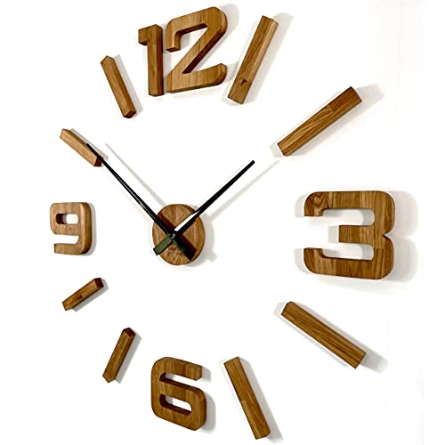 3D Wanduhren DIY Holz Eiche große Wanduhr 100-130CM 3D Wanduhr Modern Design EKO Wanduhren Wandtattoo Dekoration Uhren für Büro Wohnzimmer Schlafzimmer Dekoartikel Quarzuhr (schwarze Zeiger, Holz) von FLEXISTYLE