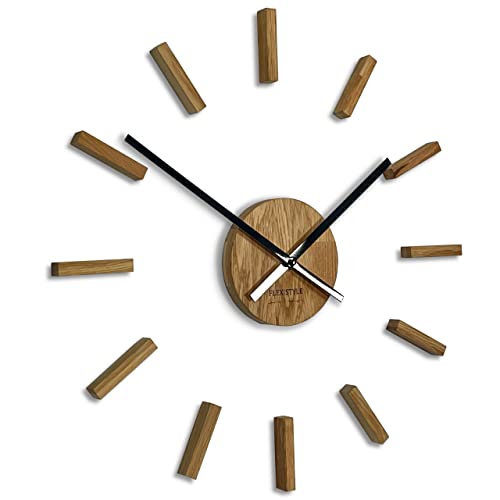 3D Wanduhren DIY Holz Eiche große Wanduhr 50-75CM 3D Wanduhr Modern Design EKO Wanduhren Wandtattoo Dekoration Uhren für Büro Wohnzimmer Schlafzimmer Dekoartikel Quarzuhr (HolzSimple, schwarze Zeiger) von FLEXISTYLE