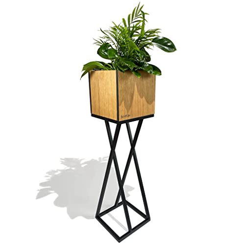FLEXISTYLE Blumenbeet Shape Oak deko Eiche Holz Metall loft Indoor Industrial 22x22x80 cm von FLEXISTYLE