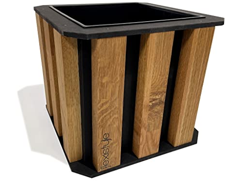FLEXISTYLE Blumentopf Lamele Natur Gross hoch Balkon Outdoor Holz Eiche lang eckig quadratisch (Schwarz 22x22x20cm) von FLEXISTYLE