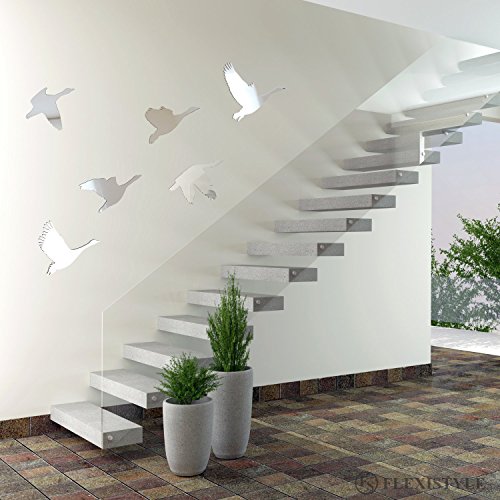 FLEXISTYLE Dekorativer Spiegel Swans, modernes Design Dekoration, 3mm Acryl-Spiegel aus der EU, Wohnzimmer, Schlafzimmer, Flur, unzerbrechlich, DIY-Heimtextilien, Silber, hergestellt in der EU von FLEXISTYLE