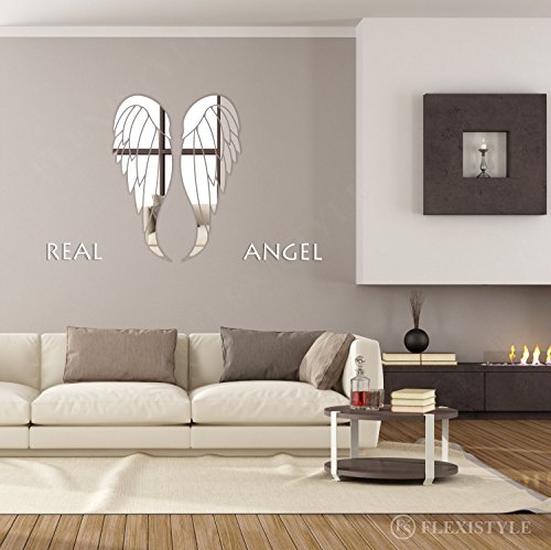 FLEXISTYLE Dekorativer Spiegel Wings a, modernes Design Dekoration, 3mm Acryl-Spiegel aus der EU, Wohnzimmer, Schlafzimmer, Flur, unzerbrechlich, DIY-Heimtextilien, Silber, hergestellt in der EU von FLEXISTYLE