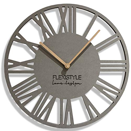 FLEXISTYLE EKO wanduhr ohne tickgeräusche LOFT Piccolo Schwarz 30cm, Wohnzimmer, Schlafzimmer, in EU hergestellt (Grau) von FLEXISTYLE