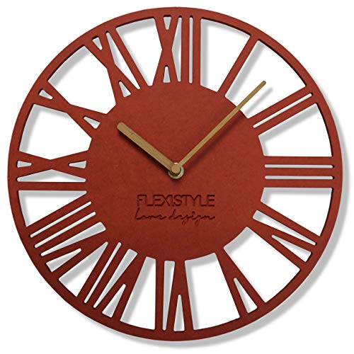 FLEXISTYLE EKO wanduhr ohne tickgeräusche LOFT Piccolo Schwarz 30cm, Wohnzimmer, Schlafzimmer, in EU hergestellt (Rot) von FLEXISTYLE