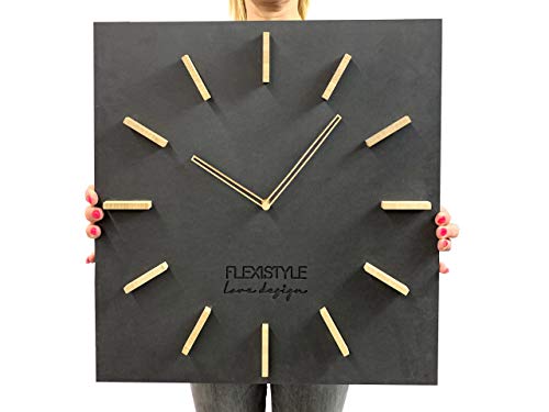 FLEXISTYLE Groß EKO Rectangular wanduhr ohne tickgeräusche LOFT Grande Schwarz 50cm (Dicke 19mm), Wohnzimmer, Schlafzimmer, in EU hergestellt von FLEXISTYLE