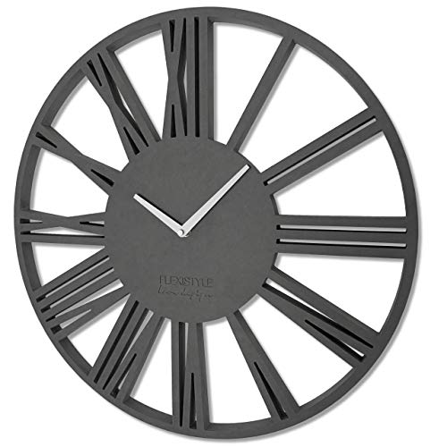 FLEXISTYLE Groß wanduhr ohne tickgeräusche GRAU LOFT 50cm, Wohnzimmer, Schlafzimmer, in EU hergestellt von FLEXISTYLE