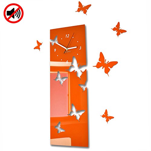 FLEXISTYLE Große Moderne Wanduhr Schmetterling Orange (vertikal) Querformat 60 x 20 cm, 3D DIY, Wohnzimmer, Schlafzimmer, Kinderzimmer von FLEXISTYLE