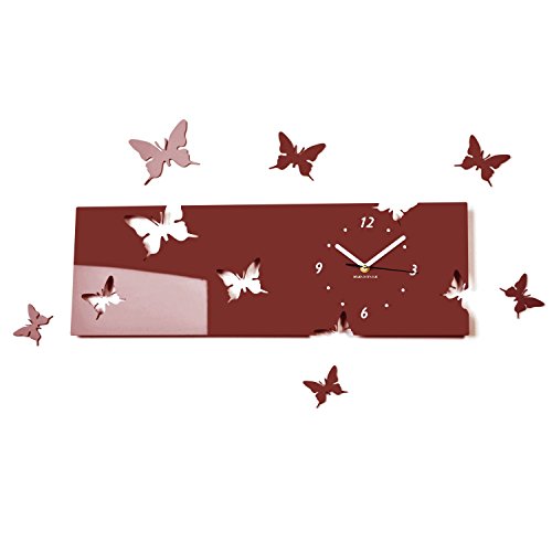 FLEXISTYLE Große Moderne Wanduhr Schmetterling braun Querformat 20 x 60 cm, 3D DIY, Wohnzimmer, Schlafzimmer, Kinderzimmer von FLEXISTYLE