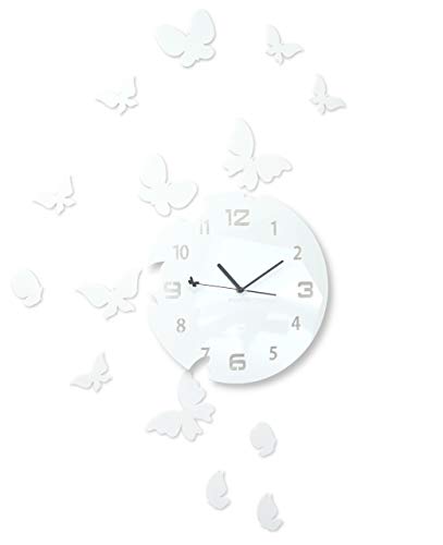 FLEXISTYLE Große Moderne Wanduhr Schmetterling rund 30cm, 15 Schmetterlinge, Wohnzimmer, Schlafzimmer, Kinderzimmer, Produkt in der EU hergestellt (Weiß) von FLEXISTYLE