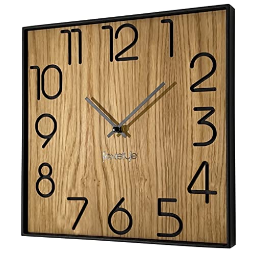 FLEXISTYLE Holzwanduhr Wood Square Holz Eiche 30cm Durchmesser holzoptik ohne tickgeräusche von FLEXISTYLE