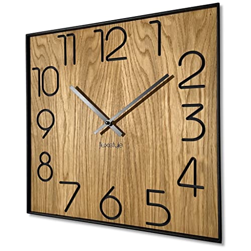 FLEXISTYLE Holzwanduhr Wood Square Holz Eiche 40cm Durchmesser holzoptik ohne tickgeräusche von FLEXISTYLE