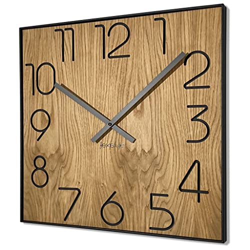 FLEXISTYLE Holzwanduhr Wood Square Holz Eiche 50cm Durchmesser holzoptik ohne tickgeräusche von FLEXISTYLE