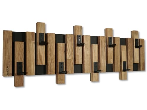 FLEXISTYLE Kleiderhaken wand Wandgarderobe Garderobe Holz Eiche Lamellen Mini Schwarz 3 Dimensionen (80cm) von FLEXISTYLE