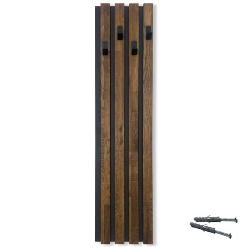 FLEXISTYLE Kleiderhaken wand Wandgarderobe Garderobe Holz Eiche Lamellen Schwarz modular Höhe 98cm (Modul B 24cm Braun) von FLEXISTYLE