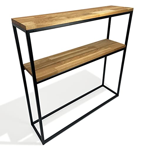 FLEXISTYLE Konsolentisch schwarz Metall Holz Eiche Industrial LOFT Design (80x80x20 Zwei Regale) von FLEXISTYLE