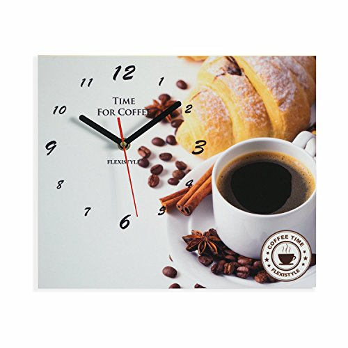 FLEXISTYLE Küchenuhr Kaffee & Croissant Silent, Acrylglas, Hergestellt in UE von FLEXISTYLE