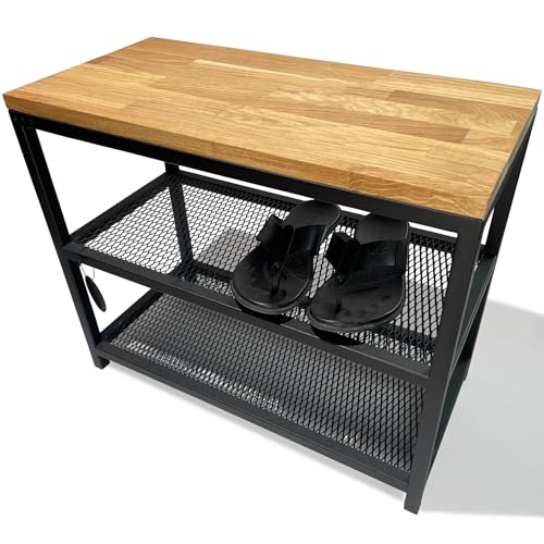 FLEXISTYLE Loft Schuhschrank mit sitzbank schwarz breit Holz Eiche gepolstert Metall Industrial Style (Eiche, 60 cm breit) von FLEXISTYLE