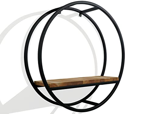 FLEXISTYLE Metall Wandregal 60 cm XXL, Schwarz, Europäische Oval geometrische Linie Design Wand Eiche Regal mit Holzregalen, für Wohnung, Arbeitszimmer, Schlafzimmer, Wohnzimmer, Flur von FLEXISTYLE