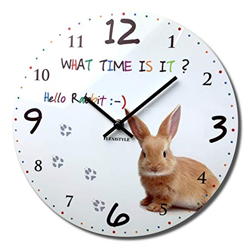 FLEXISTYLE Modern Design Wanduhr für Kinder Hase 30 cm, ohne tickgeräusche, Acryl, kinderzimmer von FLEXISTYLE