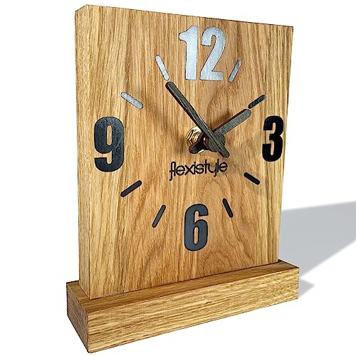 FLEXISTYLE Modern standuhr klein aus Holz Eiche Wohnzimmer Badezimmer (Style 1), Shwarz/Oak von FLEXISTYLE
