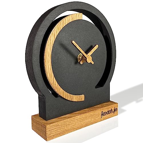 FLEXISTYLE Modern standuhr klein aus Holz Eiche Wohnzimmer Badezimmer (Style 4), Shwarz/Oak von FLEXISTYLE