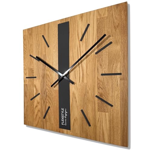 FLEXISTYLE Modern wanduhr ohne tickgeräusche modern wanduhren Holz Badezimmer Wohnzimmer Eiche (Schwarz Eckig, 50cm) von FLEXISTYLE