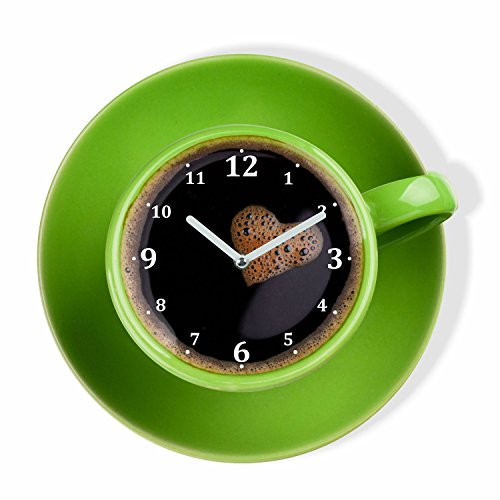 FLEXISTYLE Moderne Küchen Wanduhr Tasse Perfetta, Grün, Acrylglas, UV-Druck, Made in EU von FLEXISTYLE