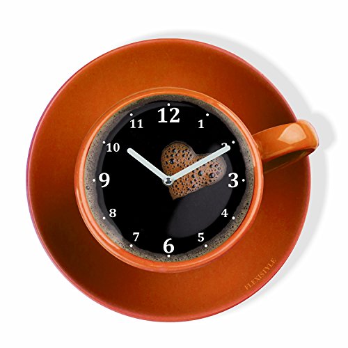 FLEXISTYLE Moderne Küchen Wanduhr Tasse Perfetta, Orange, Acrylglas, UV-Druck, Made in EU von FLEXISTYLE