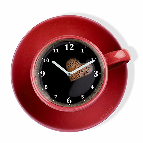 FLEXISTYLE Moderne Küchen Wanduhr Tasse Perfetta, rot, Acrylglas, UV-Druck, Made in EU von FLEXISTYLE