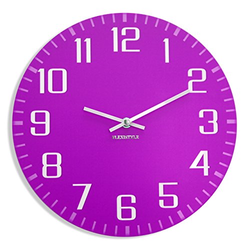 FLEXISTYLE Moderne Ultra leise Wanduhr FACILE 30cm violett, Wohnzimmer, Flur, Büro, in der EU gemacht von FLEXISTYLE