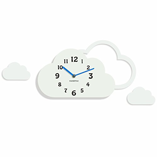 FLEXISTYLE Moderne Ultra leise Wanduhr Wolken für Kinder, Acryl, hergestellt in der EU von FLEXISTYLE