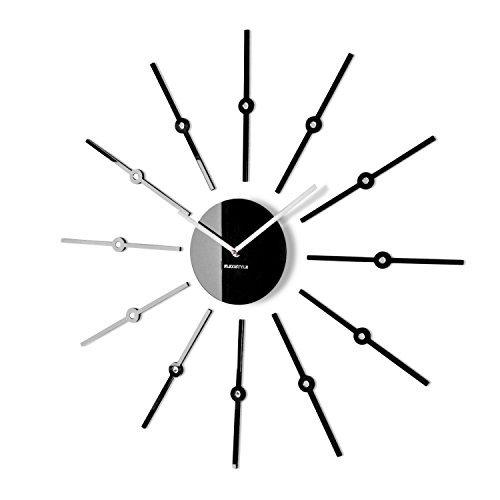 FLEXISTYLE Moderne Wanduhr DIY Shiny Sticks groß 60cm, still, schwarz, Wohnzimmer, Schlafzimmer von FLEXISTYLE