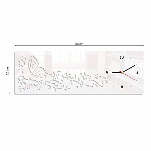 FLEXISTYLE Moderne Wanduhr Schmetterlinge in Querformat, ohne Ticken 20 x 60 cm Bianco von FLEXISTYLE
