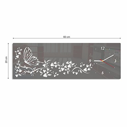 FLEXISTYLE Moderne Wanduhr Schmetterlinge in Querformat, ohne Ticken 20 x 60 cm grau von FLEXISTYLE