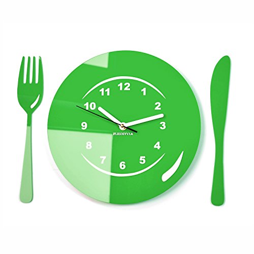 FLEXISTYLE Moderne Wanduhr für Küche, Essen 27 x 27 cm grün von FLEXISTYLE