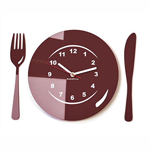 FLEXISTYLE Moderne Wanduhr für Küche, Essen Dark Brown (Wenge) von FLEXISTYLE