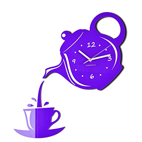 FLEXISTYLE Moderne Wanduhr für die Küche Tasse Und Kanne, 45 cm x 45 cm, 3D, leise, Design, Made in EU (Violett) von FLEXISTYLE