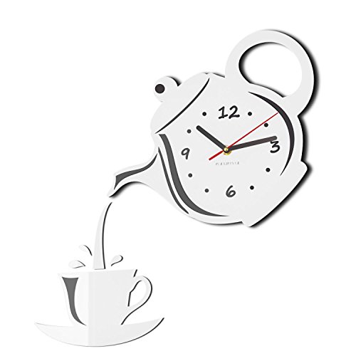 FLEXISTYLE Moderne Wanduhr für die Küche Tasse Und Kanne, 45 cm x 45 cm, 3D, leise, Design, Made in EU (Weiß) von FLEXISTYLE