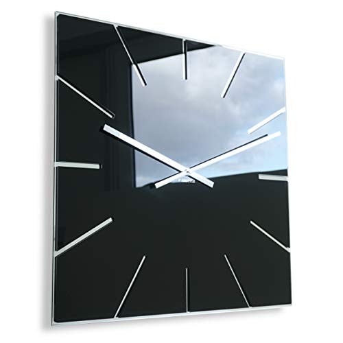 FLEXISTYLE Moderne große Wanduhr Exact 50cm, Acrylglas und Acrylspiegel, Stille, Wohnzimmer, Schlafzimmer (Schwarz) von FLEXISTYLE