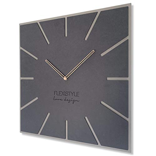 FLEXISTYLE Moderne große Wanduhr Exact ECO 50cm, Stille, Wohnzimmer, Schlafzimmer, Made in EU (Schwarz (Antracyt) & Grau) von FLEXISTYLE