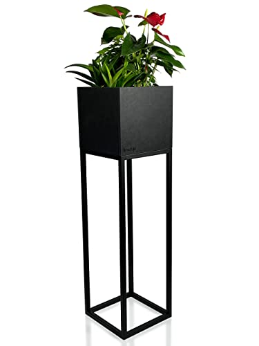 FLEXISTYLE Pflanzenständer LOFT FIORINO Metall MDF Holz Blumenständer Schwarz Blumentopf mit Beinen Hohe Blumentöpfe Loft Style viele Dimensionen (MDF 22x22x80cm) von FLEXISTYLE