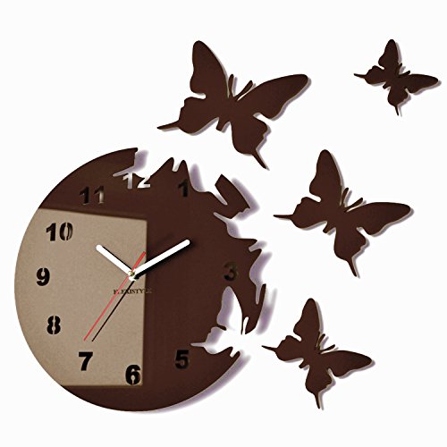 FLEXISTYLE Runde und Moderne Wanduhr mit Schmetterlingmotiv, ohne EIN Tick-Geräusch Dark Brown (wenge), z4c_9 von FLEXISTYLE