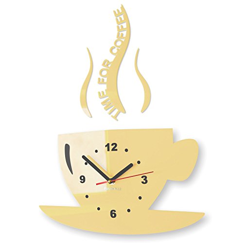 FLEXISTYLE Tasse Time for Coffee (Zeit für Kaffee) Moderne Küche Wanduhr, Vanille Ecru, 3D römisch, wanduhr deko von FLEXISTYLE