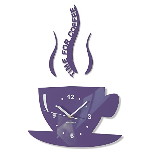 FLEXISTYLE Tasse Time for Coffee (Zeit für Kaffee) Moderne Küche Wanduhr Milka Violett 3D Römisch, wanduhr deko von FLEXISTYLE