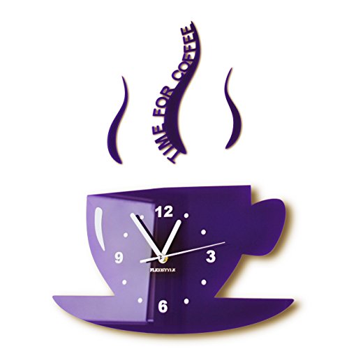 TASSE Time for coffee (Zeit für Kaffee) Moderne Küche Wanduhr lila 3d römisch, wanduhr deko von FLEXISTYLE