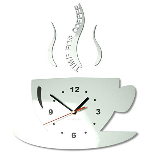 FLEXISTYLE Tasse Time for Coffee (Zeit für Kaffee) Moderne Küche Wanduhr weiß, 3D römisch, wanduhr deko, 32 x 19 cm von FLEXISTYLE